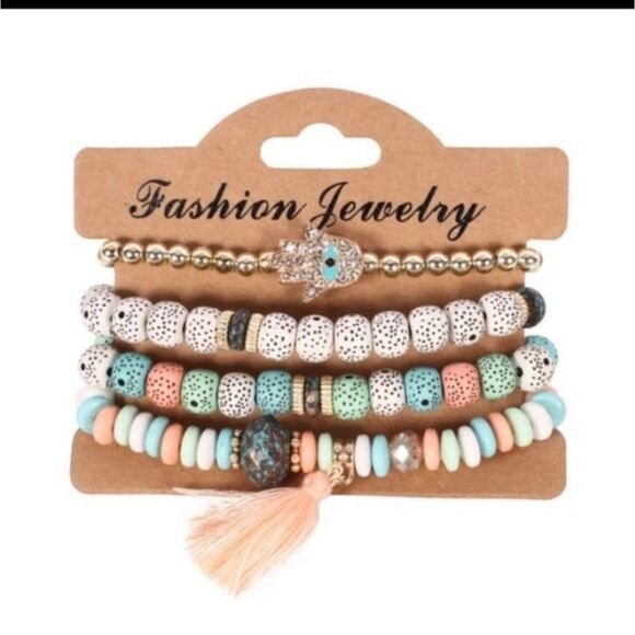 Pastel Beaded evil eye protection charm multi-layer bracelet - Picture 1 of 3